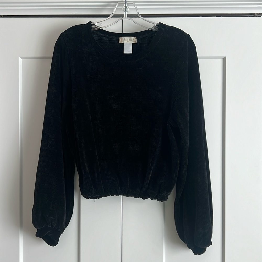Altar’d State Velour Cropped Puff Sleeve Top